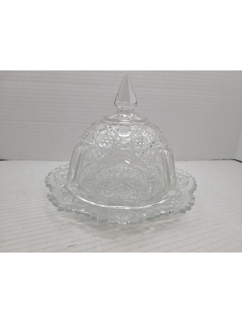 Oval Star Pattern Indiana Glass Vintage 2 Piece Covered Butter Dish